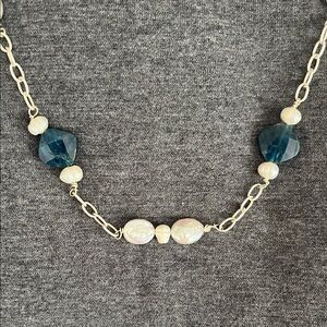 Elegant set Silver, blue white  Jewelry adjustable necklace earrings bracelet